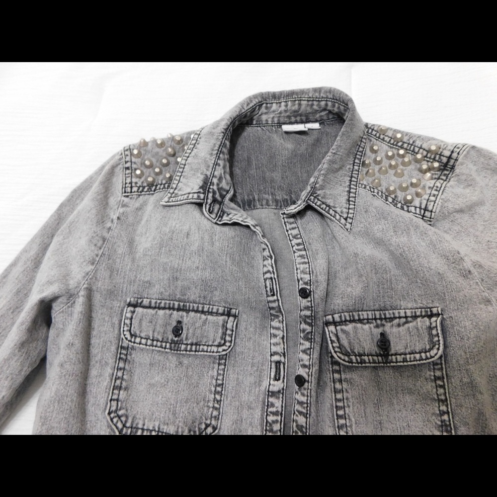 Grey Demim Button Down with Studs